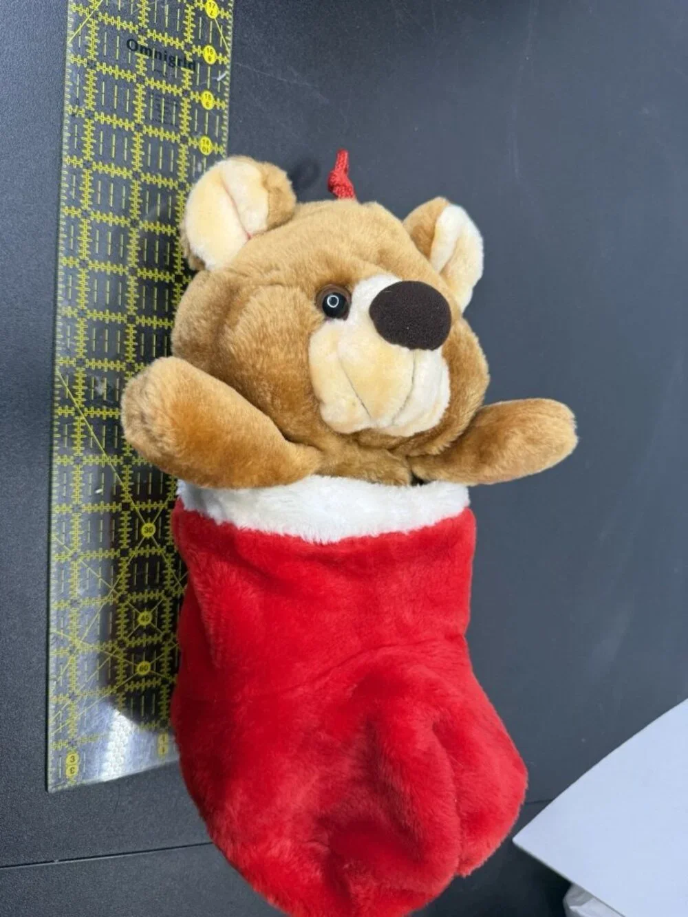 Vintage Smithy Plush Teddy Bear Christmas Stocking  Reversible 14”